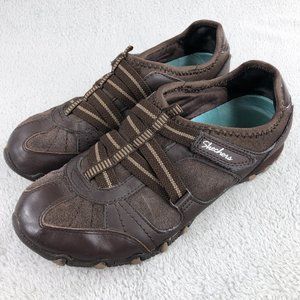 Skechers Women's Leather Bikers Sneakers Brown Size 6.5, Adjustable Straps